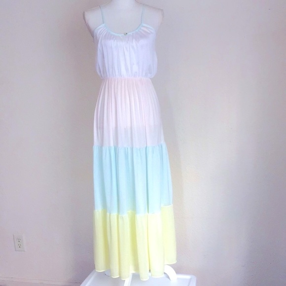 Vintage 70s Tiered Pastel Night Gown Boho Dress